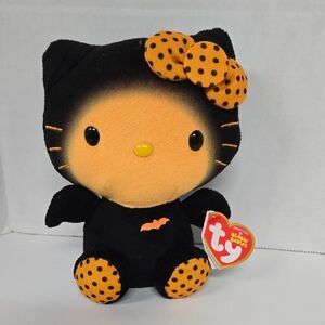 Sanrio 2014 x Ty Hello Kitty Black & Orange Halloween Bat Kitty Plush EUC 6"